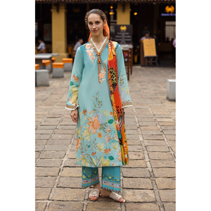 Ensemble 3 pièces pour femme Mushq : chemise en coton brodé, dupatta en mousseline et pantalon imprimé respirant - BIC-2507 - Product Image 1