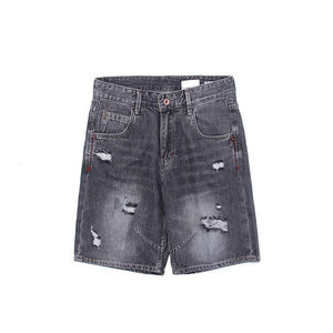 Men's Vintage Washed Denim Shorts Breathable Eco-Friendly High Quality High Street Style Mid Waist Knitted Casual Straight - Product Image 5