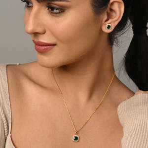 Ensemble de bijoux classique en or rose plaqué or avec diamant et zircon vert solitaire pour les cadeaux de mariage et de fête - Product Image 3