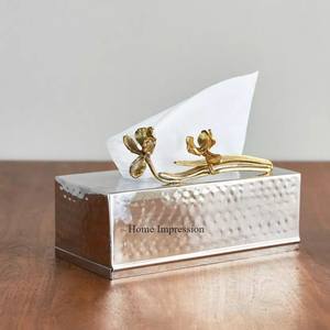 Vente chaude couleur argent finition brillant poli martelé Texture haute qualité maison et hôtel décor de Table porte-mouchoirs - Product Image 1