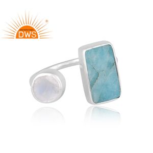 แหวนพลอยอะมาโซไนท์ธรรมชาติสีเงินสเตอร์ลิงและพระจันทร์สีรุ้งเครื่องประดับออกแบบได้ตามต้องการเป็นของขวัญสำหรับผู้หญิง - Product Image 3