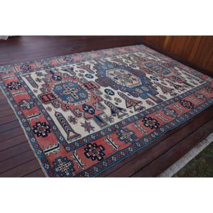 Tapis turc vintage, grand tapis de 6,46 x 9,1 pieds, tapis Ikat rouge - Product Image 2