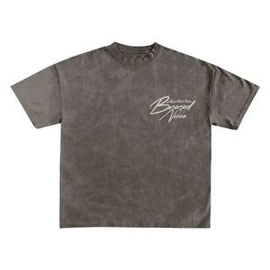 2025 Summer Men 250GSM Knitted Breathable O-<b>Neck</b> <b>Wide</b> Short Sleeve Logo Men's Printed Vintage Acid Wash <b>T</b> <b>Shirt</b> Set - Product Image 5