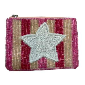 Hand made luxury high quality beaded multi color with color customized choice <b>Stars</b> design coin pouch hand embroidery design - Product Image 1