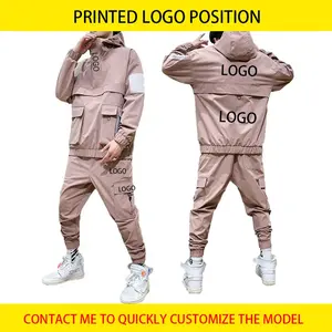 Survêtements d'hiver personnalisés pour hommes, coupe régulière, en polaire coupe-vent à séchage rapide, brodés, en polyester/coton, style cargo - Product Image 3