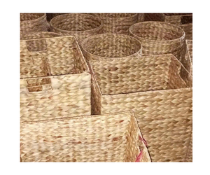 Tissage fait à la main rond carré jacinthe d'eau plateau de fruits légumes Arts et artisanat organisateur bacs pour la maison - Product Image 1