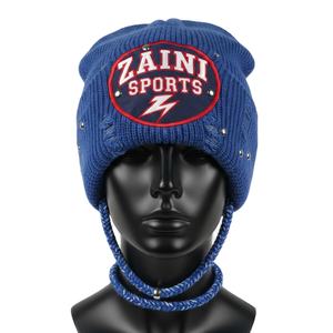 Gorro de Invierno para Mujer, Tejido Acrílico de Punto Canalé Premium de 190 GSM, Color Azul Cálido, Logotipo de Parche Bordado Personalizado, Gorro Jacquard - Product Image 1