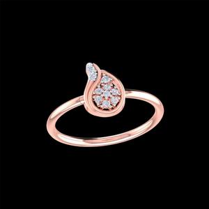 Bague cocktail en or rose 14 carats sertie de diamants en forme de goutte d'eau pour femme, cadeau unique pour un mariage, un anniversaire, une fiançaille ou une fête - Product Image 1