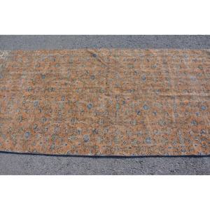 Alfombra turca Vintage, diseño clásico de retazos naranja y azul, lana hecha a mano con respaldo de látex, 4,3x9,4 pies para sala de estar y dormitorio - Product Image 4