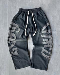 Sudaderas de algodón 100% de peso pesado personalizadas, pantalones de pierna ancha apilados sueltos para correr de alta calidad, pantalones de chándal de hombre acampanados con cordón Vintage - Product Image 1