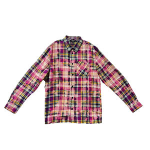 Chemise de prêt-à-porter en coton pour hommes d'affaires délavée à l'acide multicolore avec manches longues et teinture de cravate sans repassage pour l'été - Product Image 1