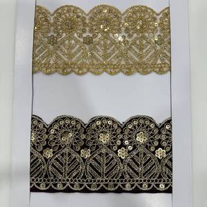 Chất Lượng Cao 90Mm Thêu Ren Trim Trên <span class=keywords><strong>Polyester</strong></span> Net Sequins Kim Loại Chủ Đề Làm Việc Sang Trọng Phong Cách Cho Hàng May Mặc Sarees Dresses - Product Image 1