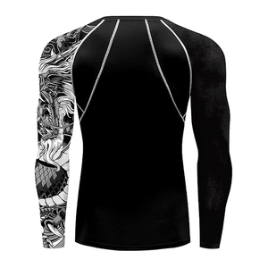 <b>Men's</b> Black Long Sleeve Rash Guard With Dragon Print Sublimation Design Quick Dry <b>Compression</b> <b>Shirt</b> - Product Image 3