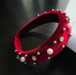 Luxury Blue Colored Champagne Rhinestones for Women's Hair Bandwidths Edge Velvet Fashion Sponge <b>Headband</b> Most Selling Product - Product Image 4