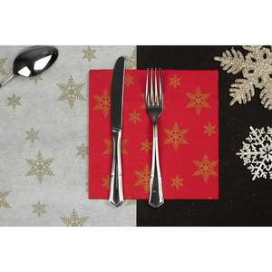 Serviettes de table rouges 40x40cm avec motif étoiles dorées, 600 pièces, B2B - Product Image 1