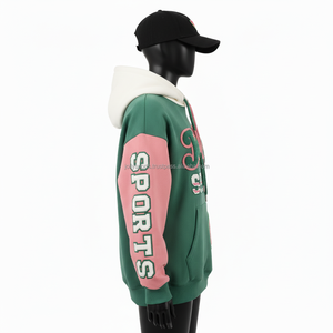 Premium 350GSM Mujeres Color Block Fleece Hoodie Logotipo personalizado Chenille Bordado Estilo deportivo Pullover mujeres básicas Hoodies - Product Image 3