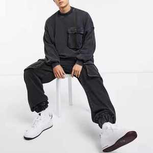 Hombres lavado ácido transpirable 100% algodón Jogger sudadera patrón sólido Hip Hop ropa de calle para la temporada de invierno estilos de moda - Product Image 1