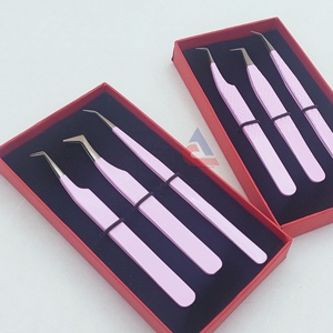 Ensemble de pincettes à cils en acier inoxydable enduites de violet clair de haute qualité professionnelle pointes pointues pour outils d'extension de cils - Product Image 1