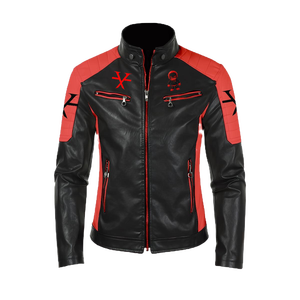 Giacca in pelle Slim Fit T6X con colletto rialzato rosso e nero per abbigliamento da corsa per moto e Auto - Product Image 1