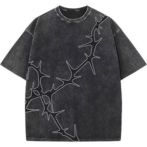 T-shirts Streetwear unisexes surdimensionnés et lourds délavés à l'acide T-shirts pour hommes en gros avec broderie en détresse avec logo personnalisé - Product Image 2