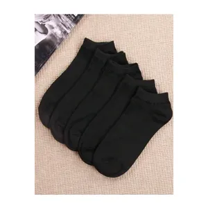 5-Pack Men's <b>Black</b> Spandex Ankle <b>Socks</b> with Colorful Pattern Anti-Slip Woven Logo 5-toe Daily Sport Business Style - Product Image 1