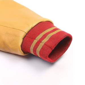 Veste de baseball de qualité supérieure pour hommes, couleur rouge unie, avec manches en cuir jaune, veste d'hiver pour hommes à boutons, séchage rapide - Product Image 6
