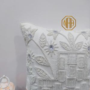 <b>White</b> Beaded <b>Pillow</b> Cover with Pearls Handmade Embellished Cushion <b>Case</b> Sofa Decor Factory Direct Custom Export Wholesale Orders - Product Image 2