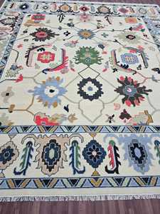 พรมขนสัตว์เก่า3x12 oushak ถักมือวัสดุผ้าฝ้ายราสเบอรี่สีน้ำเงินสำหรับบ้านสมัยใหม่ห้องนั่งเล่นใช้พรมและชุดเสื้อผ้า - Product Image 5