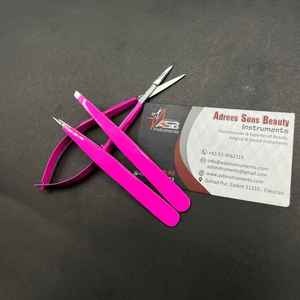 Pince à sourcils rose vif avec logo personnalisé pointes pointues inclinées en acier durable pour ciseaux à ressort pour sourcils et cils - Product Image 3