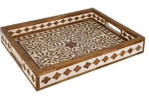 Plateau de service en incrustation d'os fait à la main Design floral forme d'écuyer chargeur rectangulaire décor à la maison plateau en incrustation indienne meilleure idée cadeau - Product Image 3