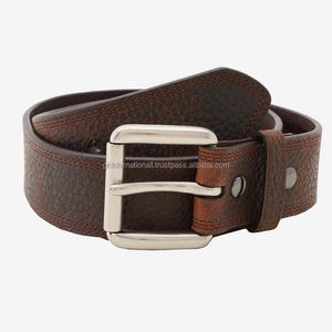 เข็มขัดหนังแฮนด์เมด,ทำจากหนังสีน้ำตาลสำหรับผู้ชายพร้อมหัวเข็มขัดชุบเงิน - Product Image 2