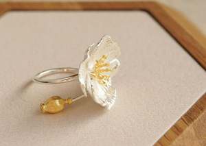 Bague coquelicot en argent faite à la main pour dames Bague coquelicot de super qualité avec Moissanite du fabricant indien pour les fêtes - Product Image 2