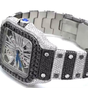 VVS Moissanite Iced Diamond High-grade Customized Hip-Hop Skeleton <b>Watch</b> 40mm Sapphire Glass Leather Strap Stainless Steel - Product Image 1