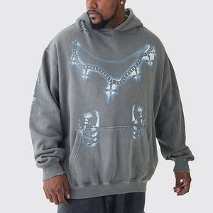 เสื้อมีฮู้ดแบบสวมหัวของผู้ชายผ้าวินเทจพิมพ์ลาย3D ไม่ซ้ำใครแบบสั่งทำจากโรงงาน - Product Image 1