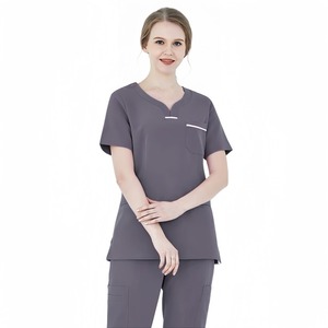 Traje de enfermera de tejido delgado para mujer, ropa de salón de belleza, conjuntos de uniformes médicos elásticos, uniformes de Hospital estampados a mano - Product Image 3