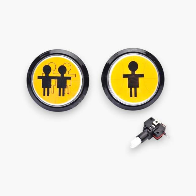 Arcade Single/Double Player Yellow Plastic Push Button with LED Light & Micro Switch (Set of 4) for Game Rooms