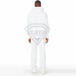 Traje de sudor desgastado personalizado Sudadera con capucha Conjunto de pantalón apilado Hombres Joggers acampanados Chándales Conjuntos de Jogger de dos piezas para hombres - Product Image 2