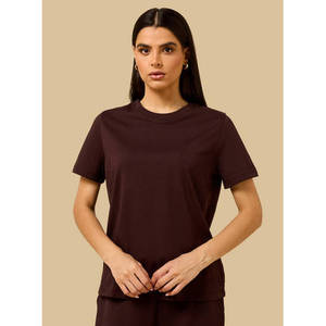 Camiseta Básica Lisa para Mujer, Manga Corta, Cuello Redondo, Corte Regular, Informal, para Uso Diario, Estilo Minimalista, Proveedor OEM - Product Image 1