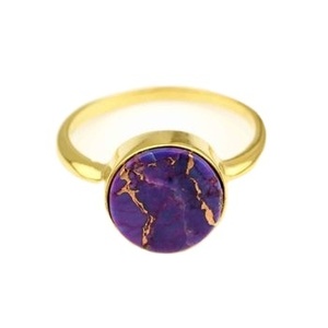 Natural Mohave Purple Copper Turquoise 12mm Gemstone Bezel 18K Gold Rhodium <b>925</b> <b>Sterling</b> <b>Silver</b> <b>Ring</b> for Women's Wedding Fine - Product Image 5