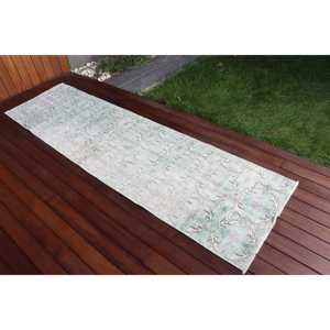 Alfombra Turca Vintage de Lana Azul Sólida de 2.3x8.4 pies - Product Image 2