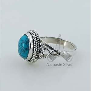 Turquoise Gemstone <b>Ring</b> Handmade Boho <b>Statement</b> Sterling <b>Silver</b> Jewelry Rhodium for Birthday Anniversary Wedding Christmas Gift - Product Image 6