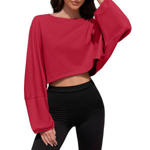 Drop Shoulder Oversized Crop Top Sudadera con capucha 100% algodón Crop Top Gym Hoodies Sudadera de mujer - Product Image 3