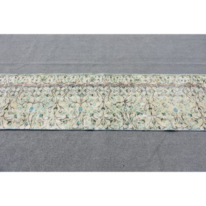Classic Beige Blue Wool <b>Rug</b> 2.6x8.8ft Handmade Turkish Patchwork Design Rectangular Hallway Pattern for Living <b>Bedroom</b> Latex - Product Image 3