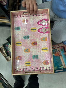 ถาดเสิร์ฟงานศิลปะมีนาทำมือ ถาดโลหะเคลือบสีแบบอินเดียดั้งเดิม สำหรับตกแต่งบ้านหรือเป็นของขวัญ - Product Image 2