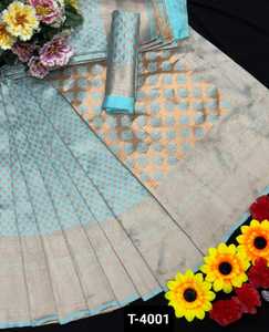 Sari de seda Lichi suave para uso étnico indio con hermoso pallu rico y Jacquerd trabajo pesado con Sari de trabajo tejido para boda - Product Image 5