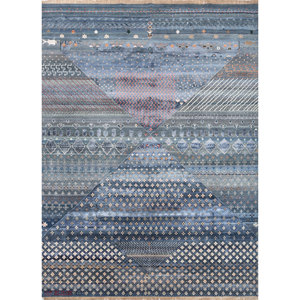 Tapis en laine et soie de bambou noué à la main à motif géométrique bleu Freedom Manchaha pour la décoration de la maison et du salon - Les-8267 - Product Image 1