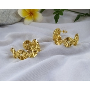 Boucles d'oreilles créoles en laiton et alliage de cuivre, plaquées or, design géométrique ethnique vintage, pour femmes, autres occasions - Product Image 2