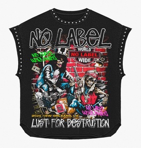 T-shirt à col montant personnalisé avec logo T-shirt coupe et couture Boxy Fit T-shirt surdimensionné T-shirt imprimé avec strass pour hommes - Product Image 1