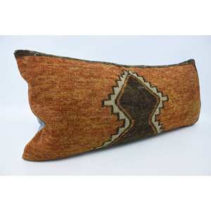 Luxury 16x36 Inch Traditional Geometric Wool <b>Pillow</b> Woven with Vintage Floral Fluffy Patterns for Sofas Warmth Comfort in Orange - Product Image 3