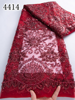 Prix d'usine 4414 Tissu de dentelle perlée verte brodée à la française, sexy, pour mariage, fête, robe de soirée de mariée de Dubaï